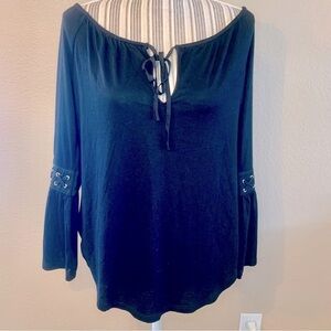 NWT Boutique Top Small Black Off the Shoulder Bell Sleeves Rayon Keyhole